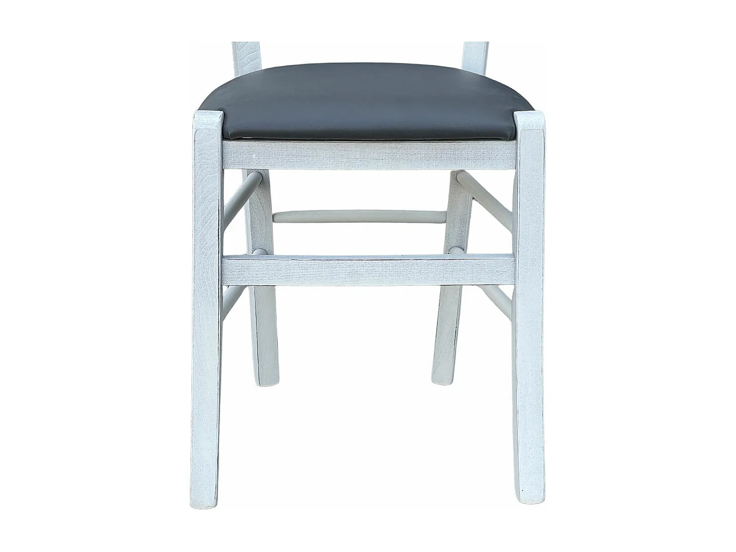 Chaise vénitienne ancienne en bois blanc avec assise rembourrée couleur anthracite