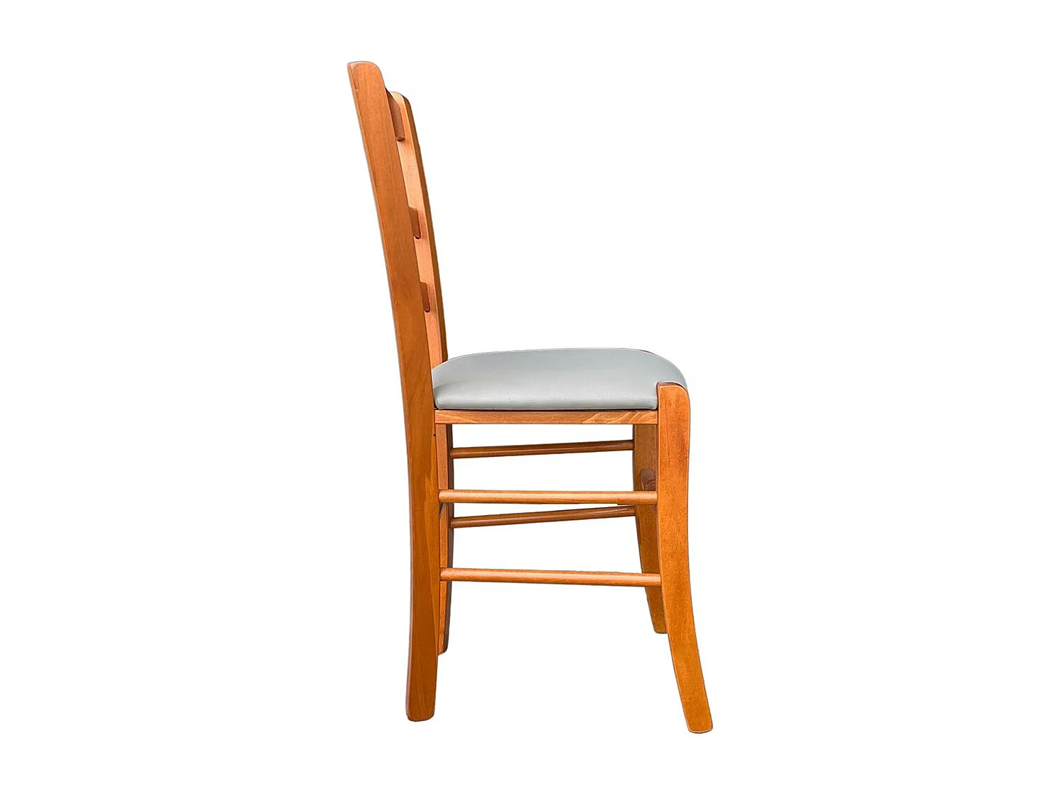 Chaise en bois de cerisier Loris avec assise en simili cuir gris tourterelle