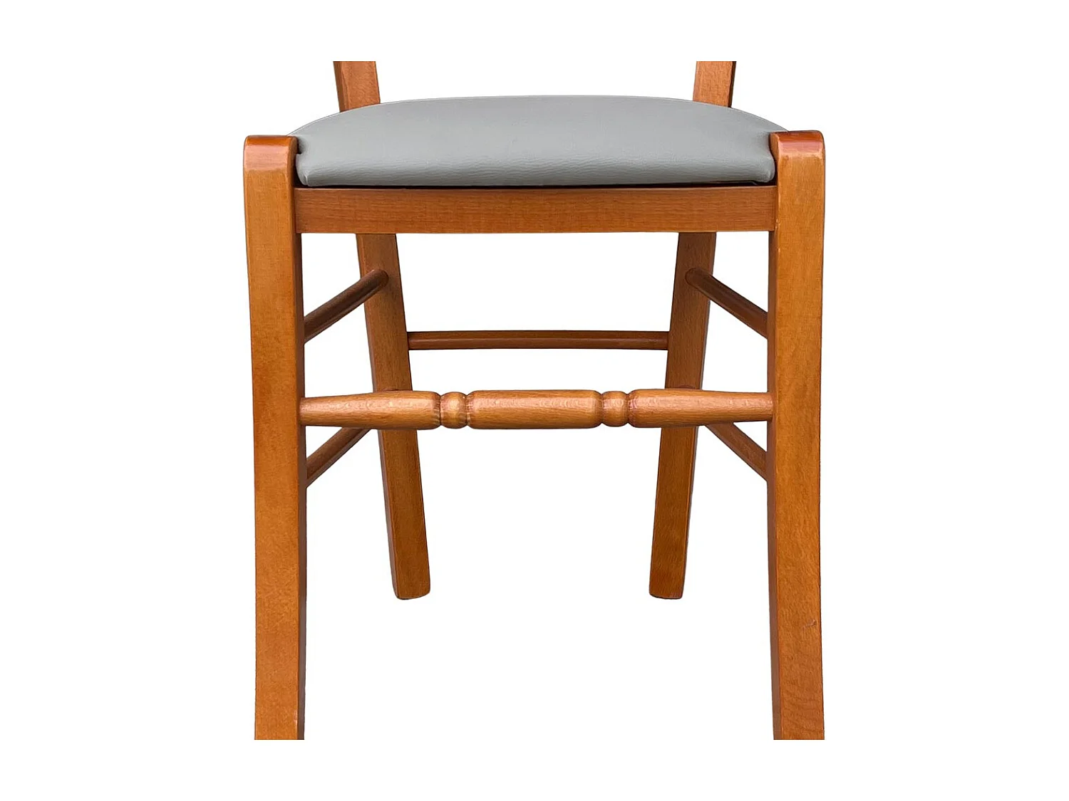 Chaise en bois de cerisier Loris avec assise en simili cuir gris tourterelle