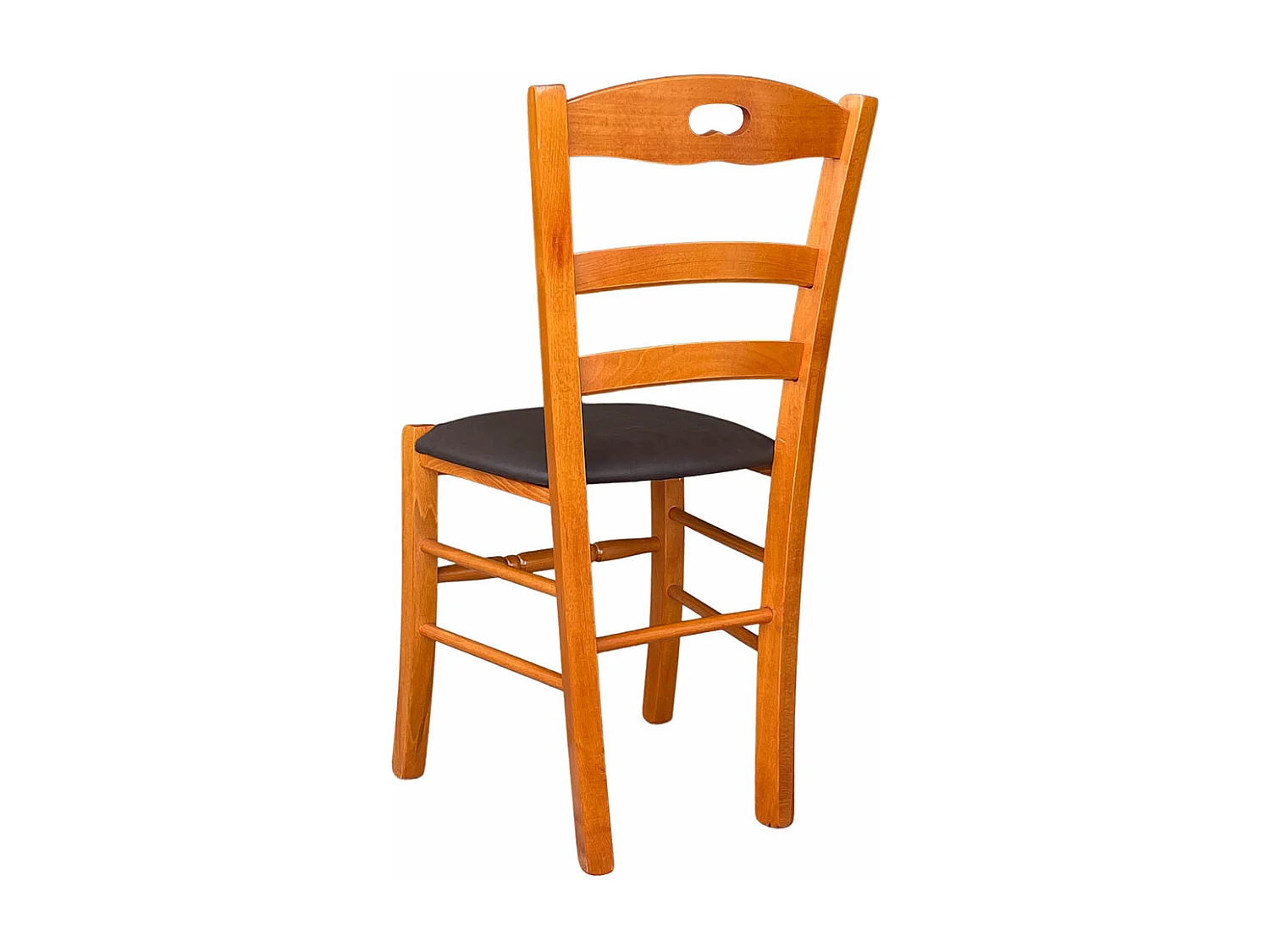 Chaise en bois de cerisier Loris avec assise en simili cuir marron