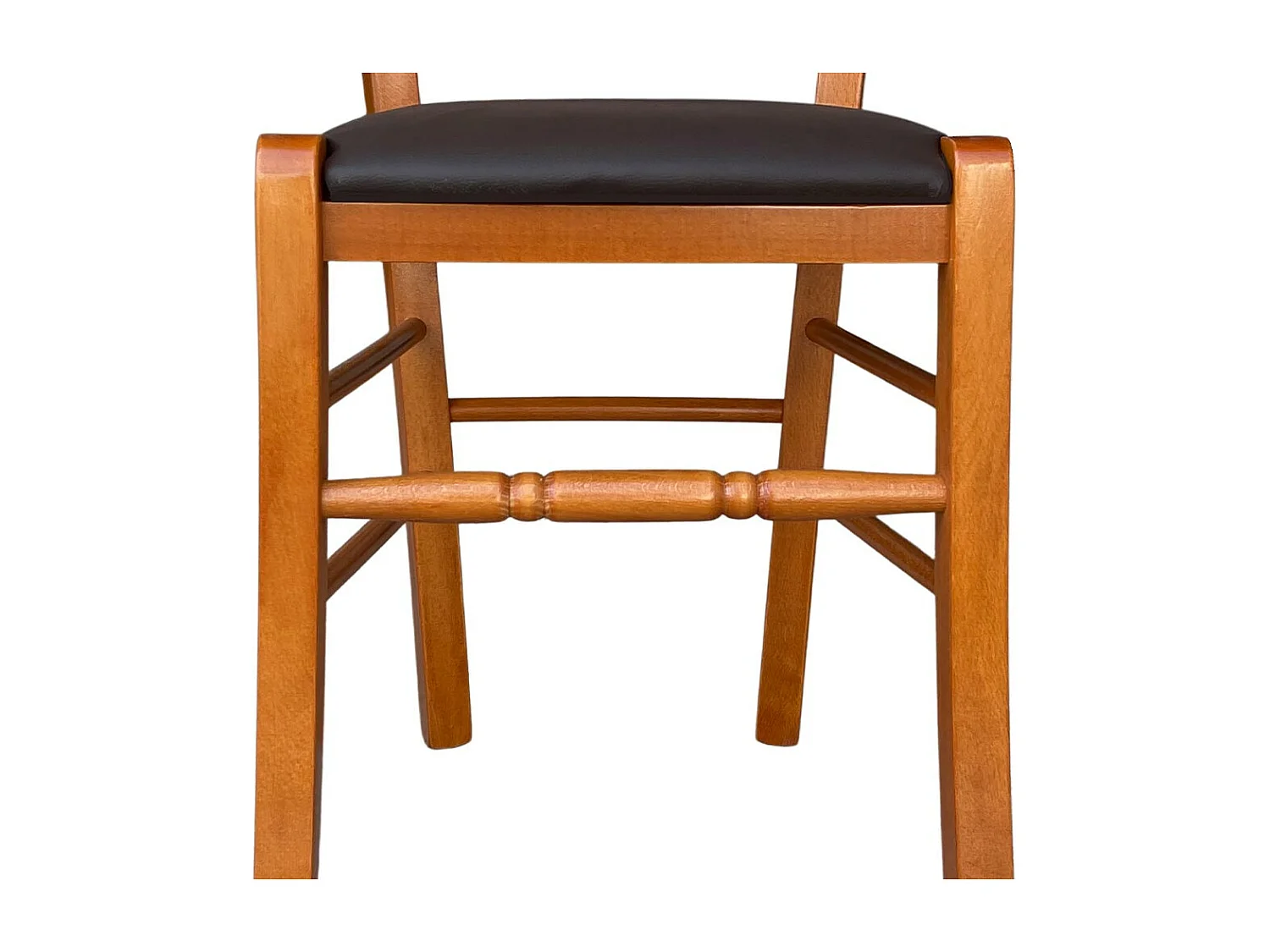 Chaise en bois de cerisier Loris avec assise en simili cuir marron