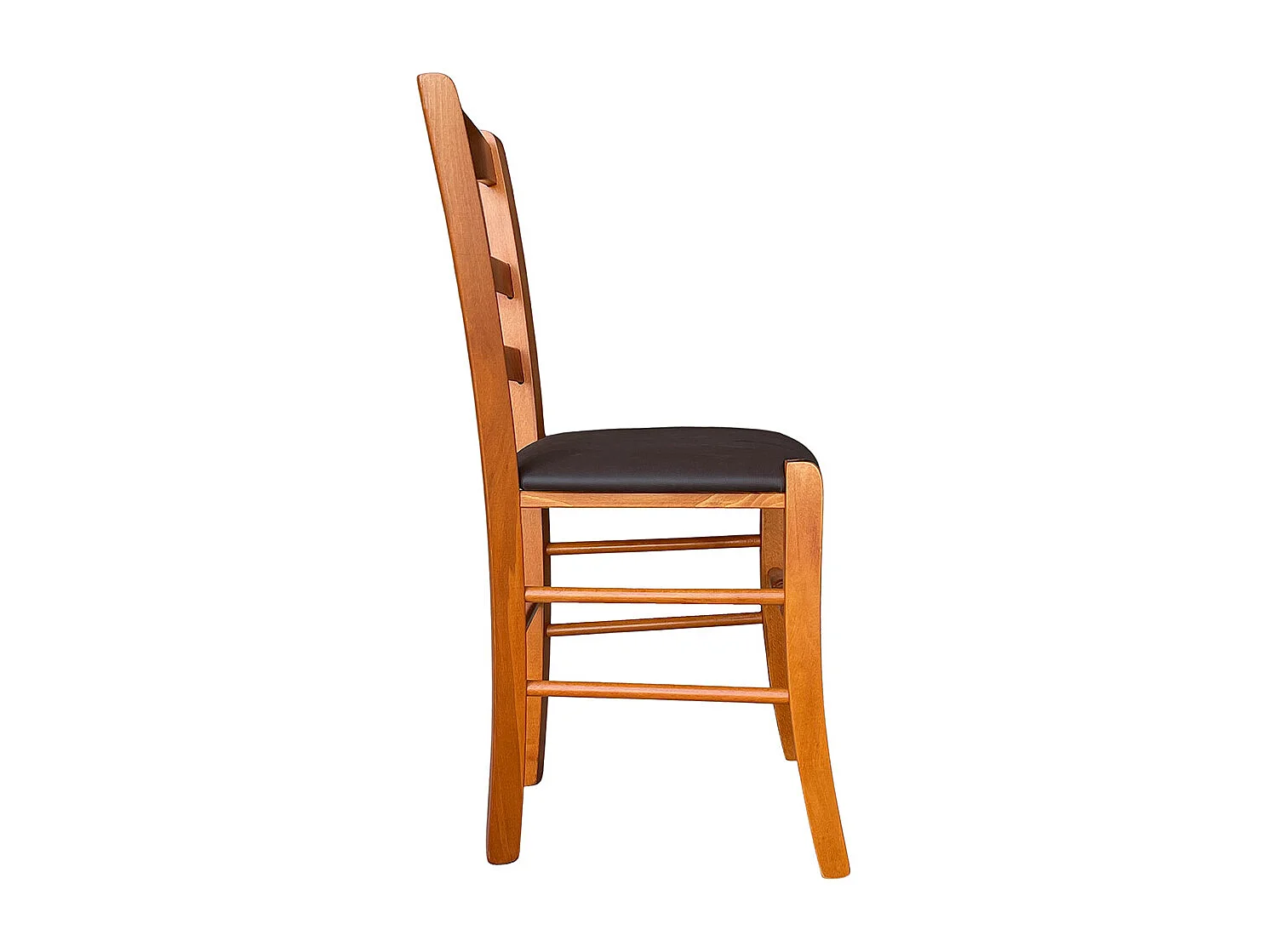 Chaise en bois de cerisier Loris avec assise en simili cuir marron