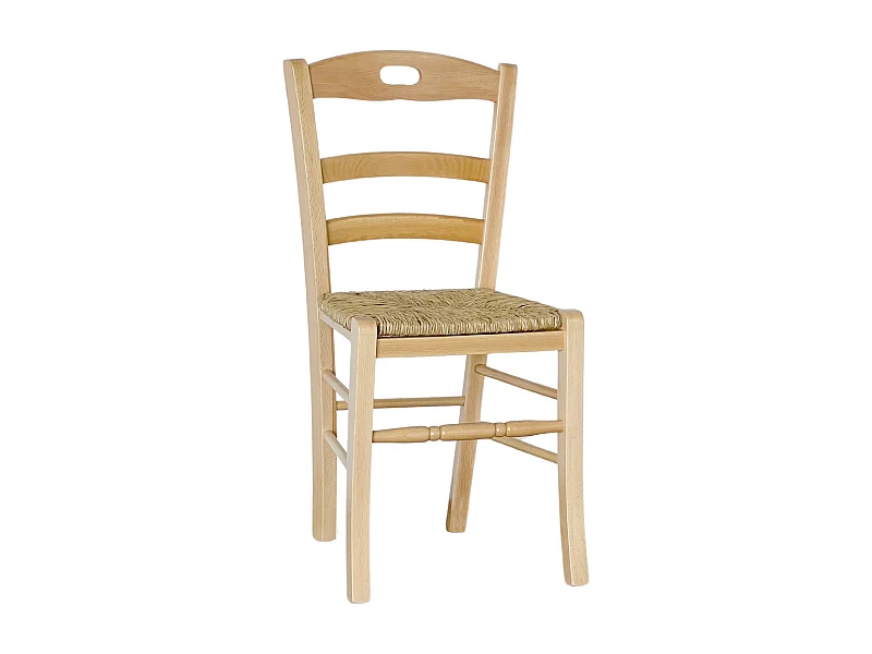 Silla loris de madera natural con asiento de paja