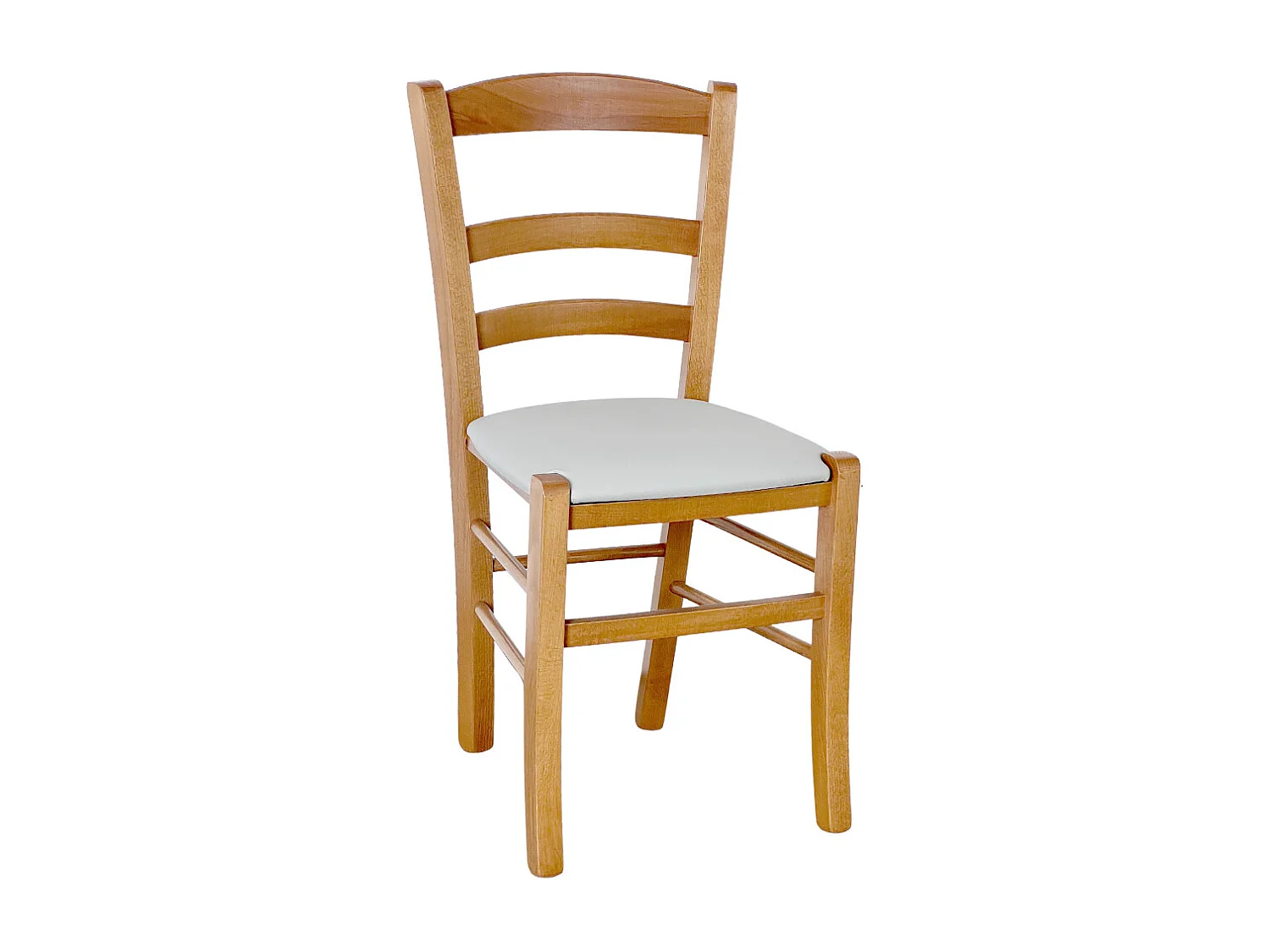 Sedia legno paesana noce chiaro con seduta similpelle grigio chiaro