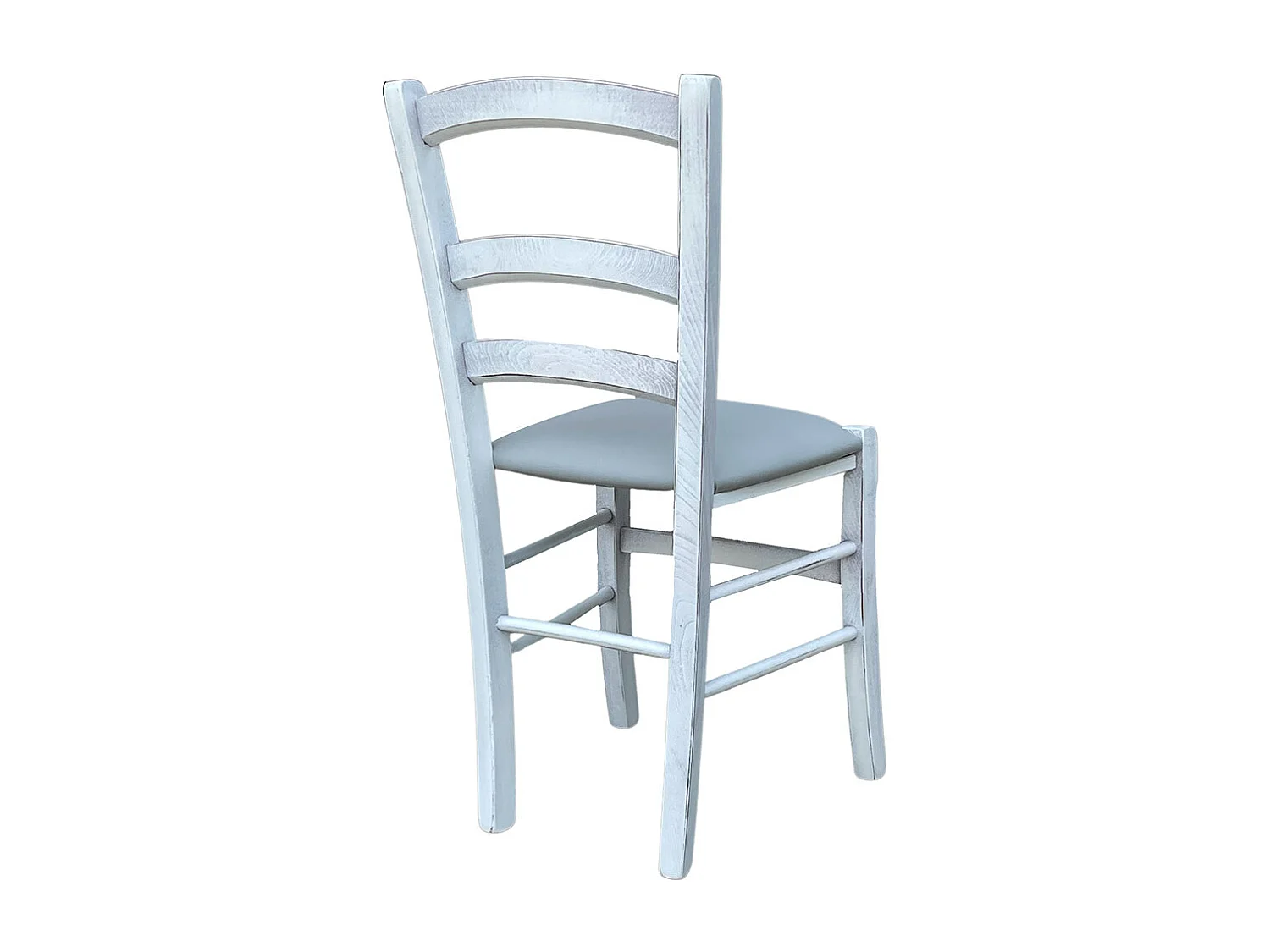 Chaise vénitienne antique en bois blanc avec assise en similicuir couleur glace