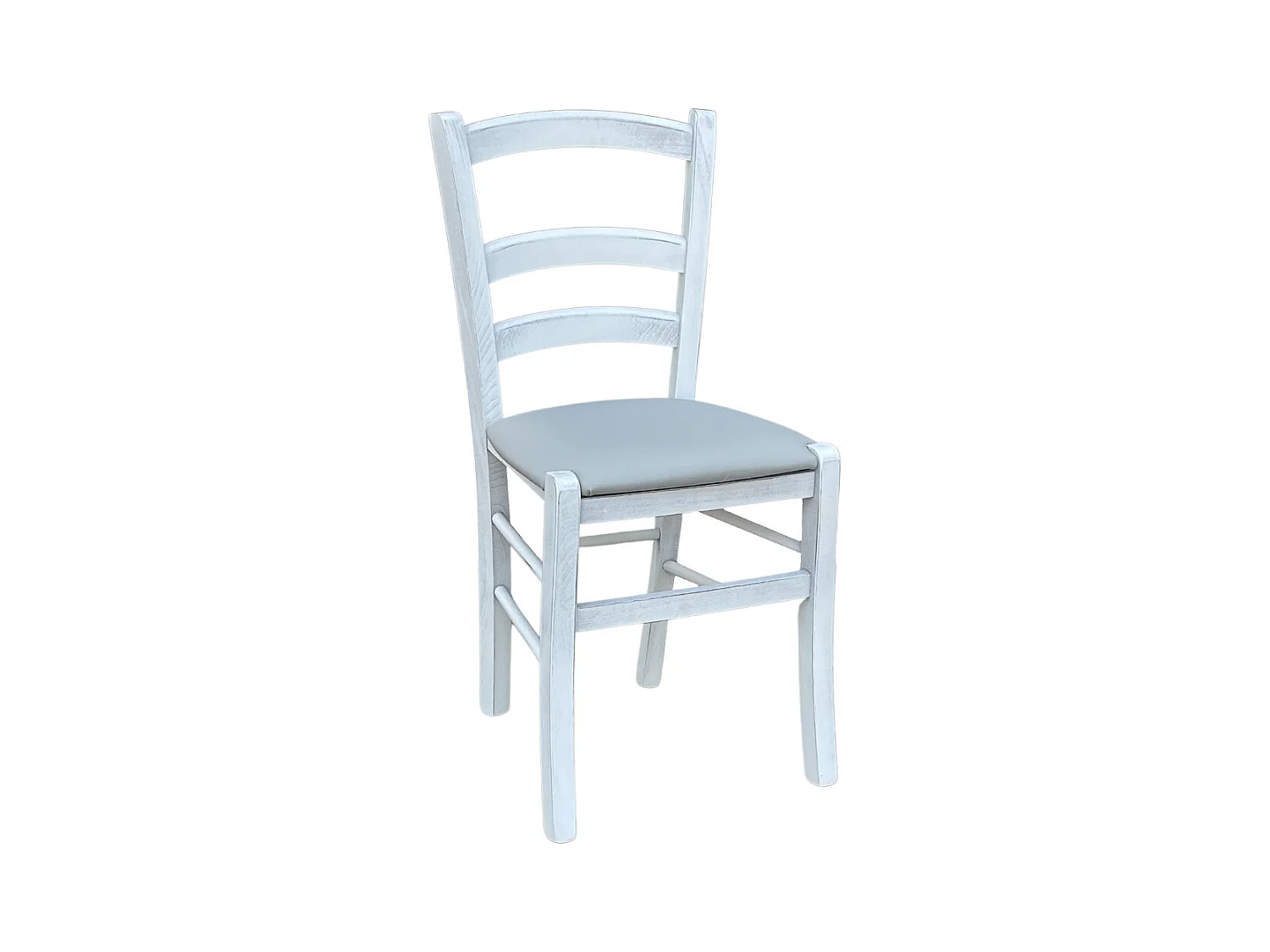 Chaise vénitienne antique en bois blanc avec assise en similicuir couleur glace