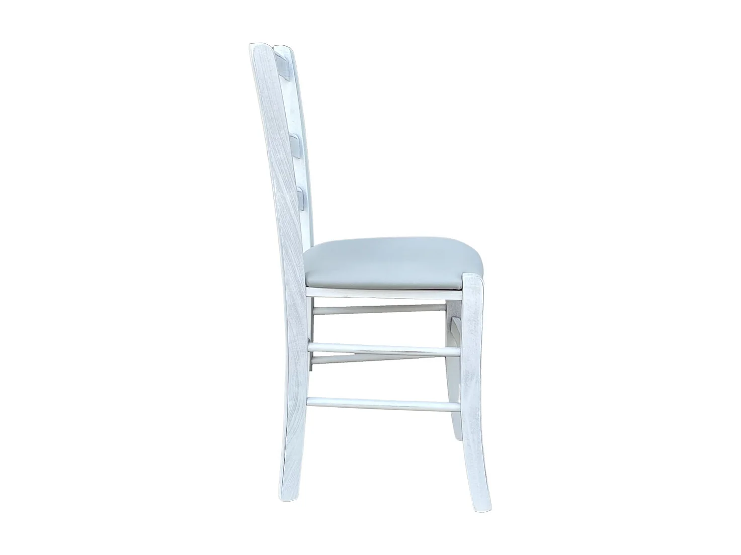 Chaise vénitienne antique en bois blanc avec assise en similicuir couleur glace