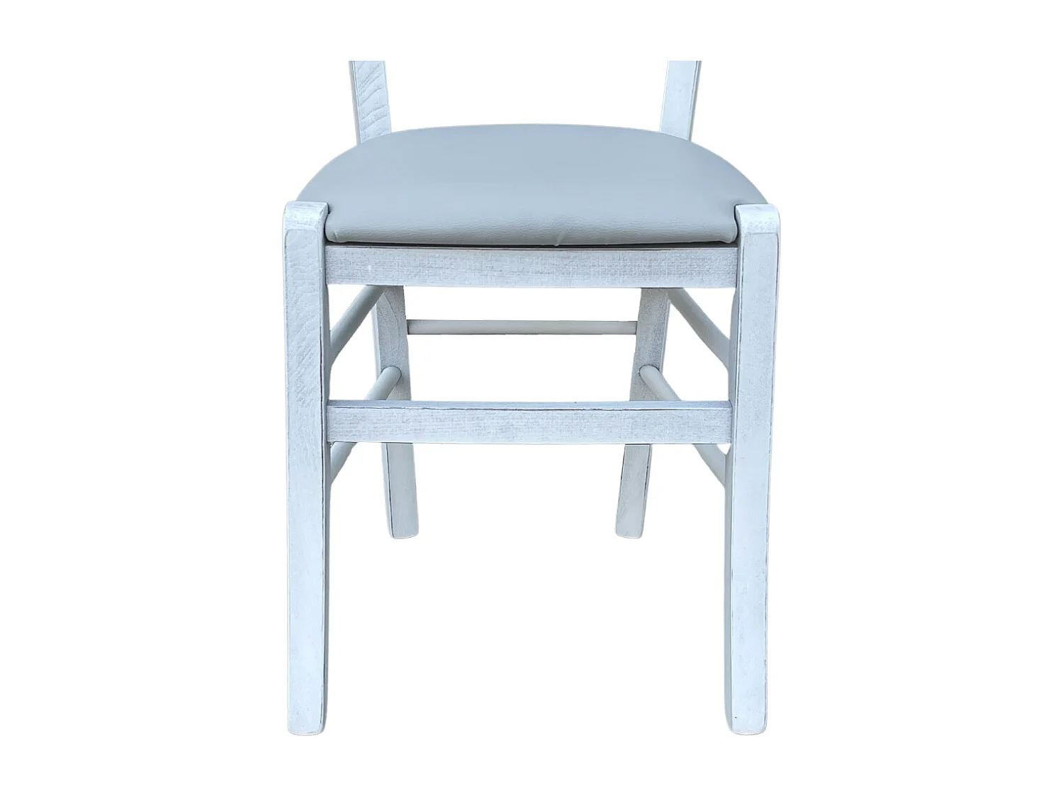 Chaise vénitienne antique en bois blanc avec assise en similicuir couleur glace