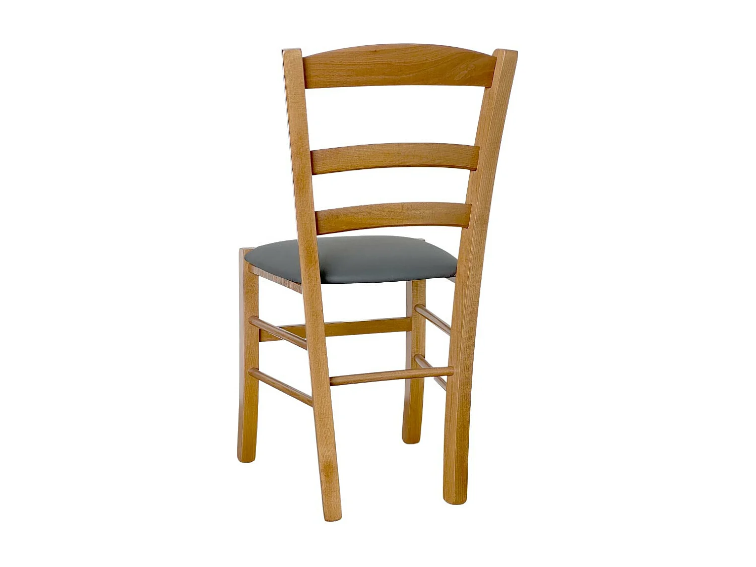 Silla rústica de madera en nogal claro con asiento de polipiel antracita