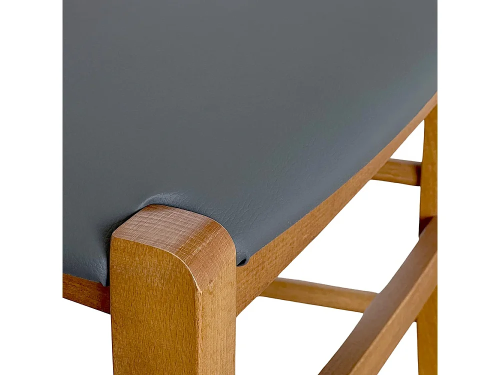 Chaise de campagne en bois de noyer clair avec assise en simili cuir anthracite