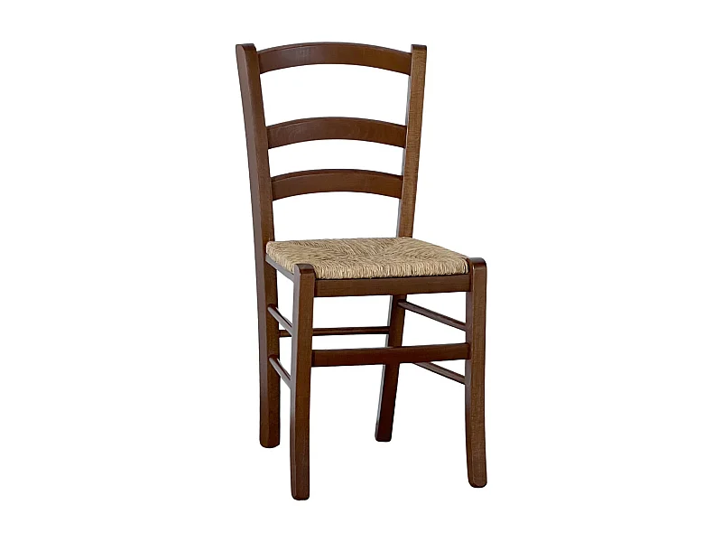 Chaise en bois de noyer foncé Venice avec assise en paille