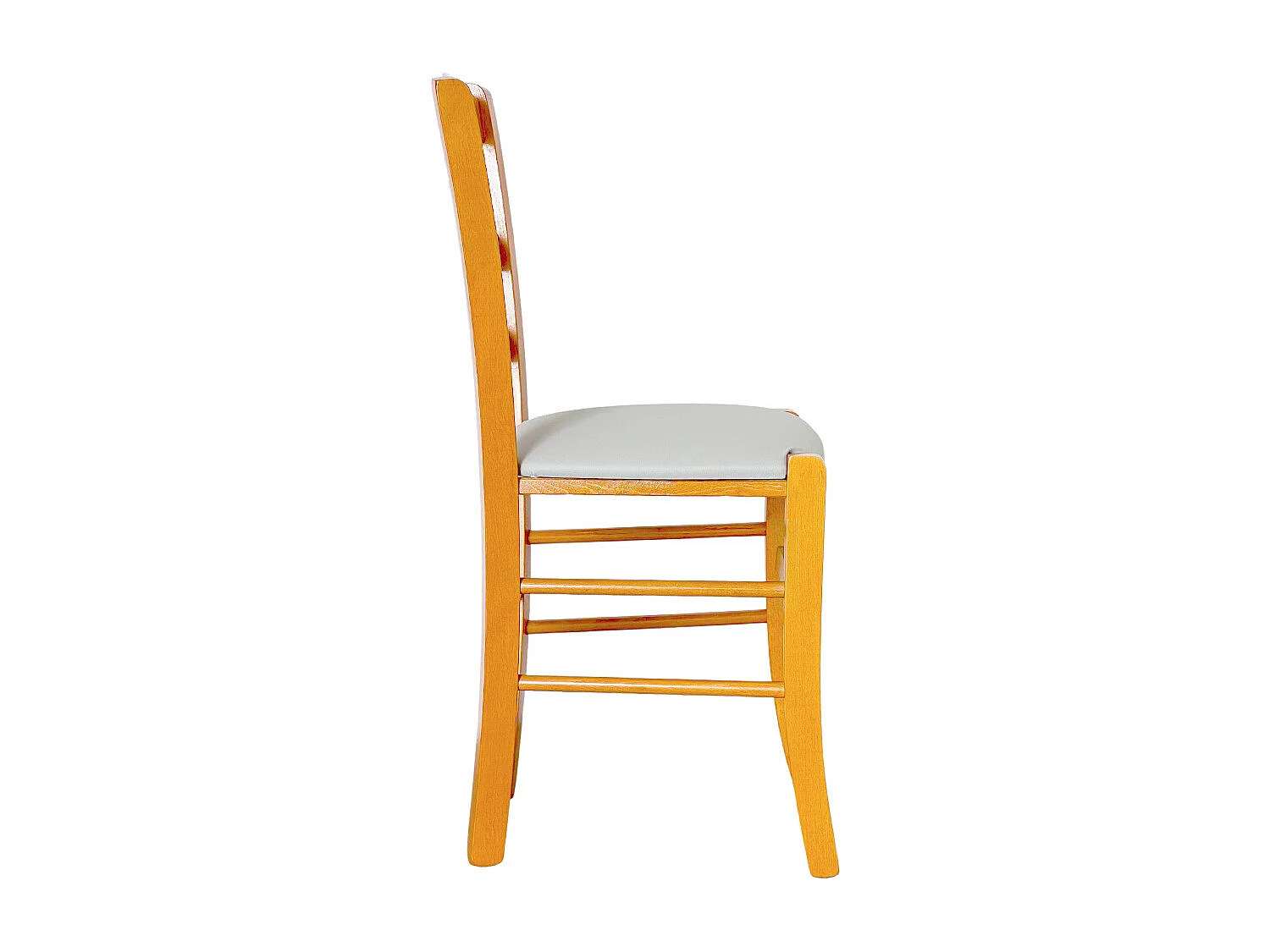 Silla rústica de madera de cerezo con asiento acolchado gris claro