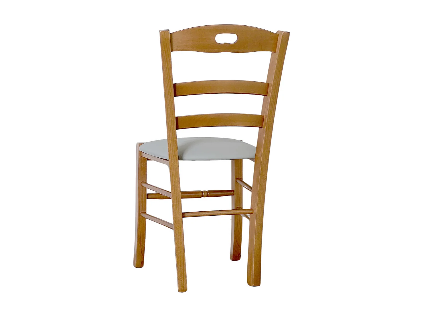 Silla Loris en nogal claro con asiento de piel sintética gris