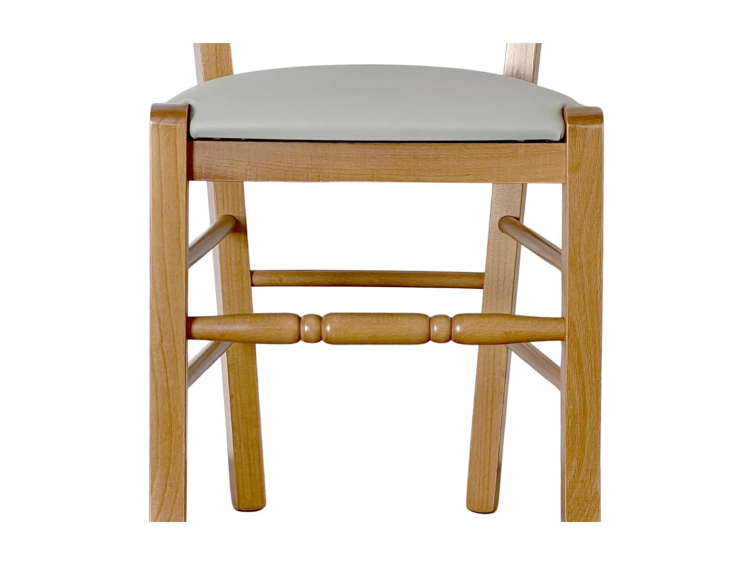 Silla Loris en nogal claro con asiento de piel sintética gris