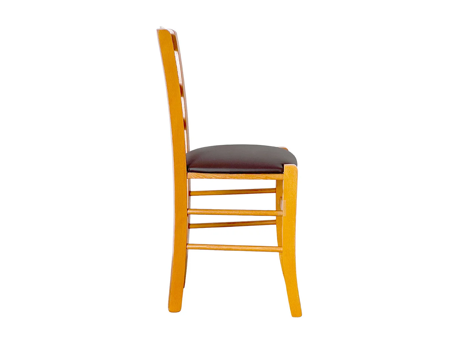 Silla rústica de madera de cerezo con asiento acolchado marrón