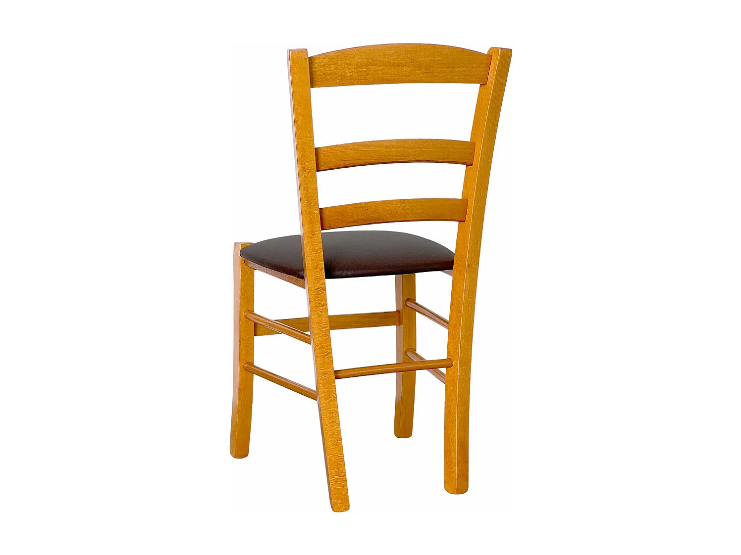 Silla rústica de madera de cerezo con asiento acolchado marrón