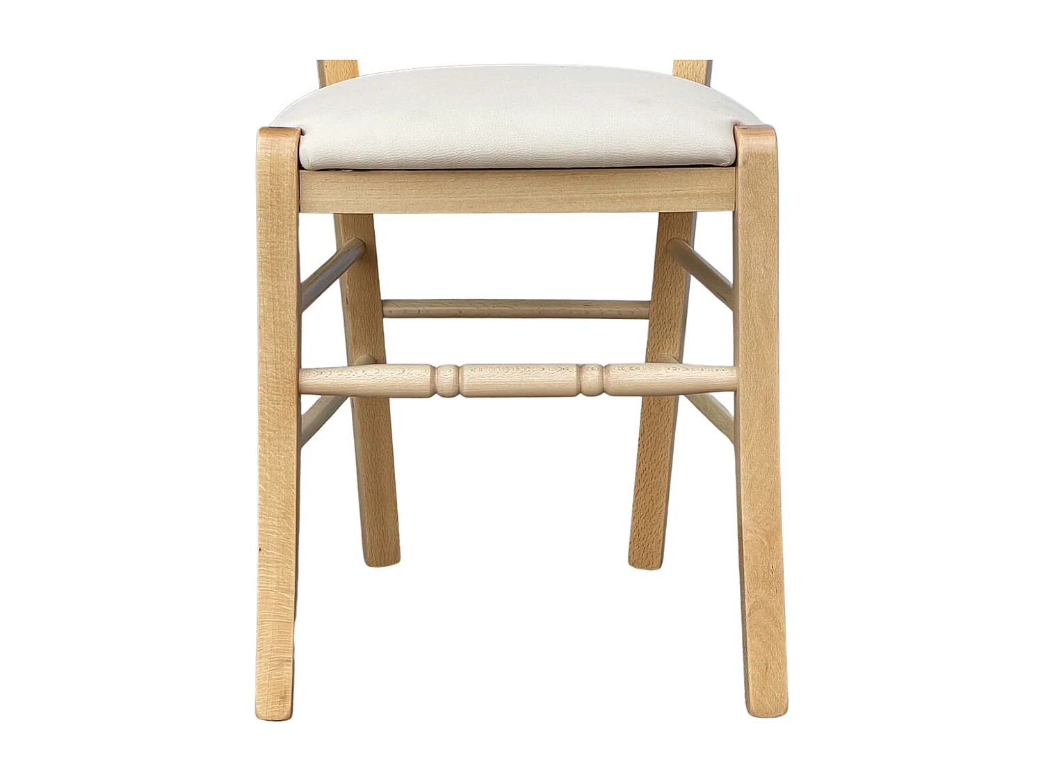 Chaise Loris en bois naturel avec assise tapissée en simili cuir beige