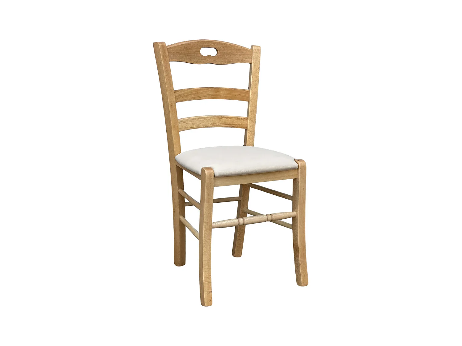 Chaise Loris en bois naturel avec assise tapissée en simili cuir beige