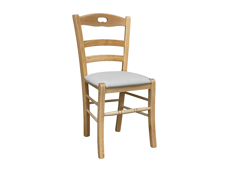 Sedia legno Loris naturale con seduta imbottita ecopelle grigio chiaro