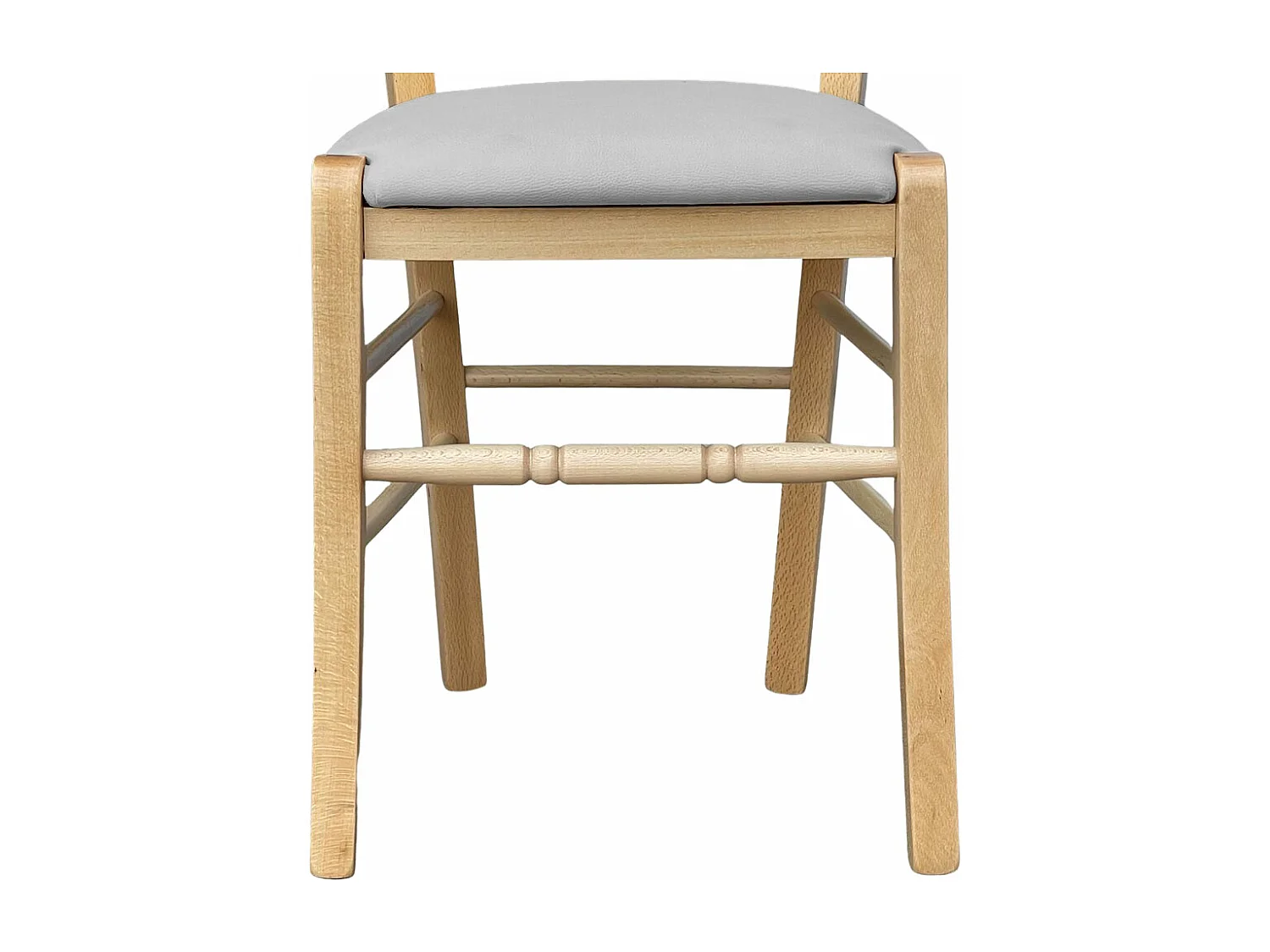 Sedia legno Loris naturale con seduta imbottita ecopelle grigio chiaro