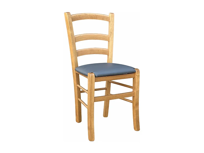 Silla Venecia de madera con asiento acolchado en símil piel nogal claro antracita