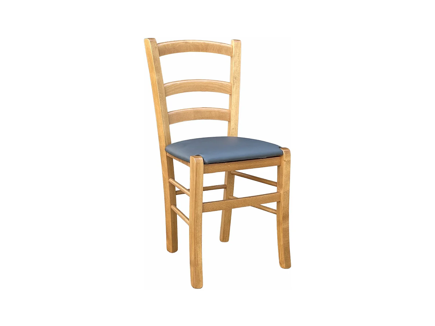 Chaise en bois Venice avec assise rembourrée en simili cuir noyer clair anthracite