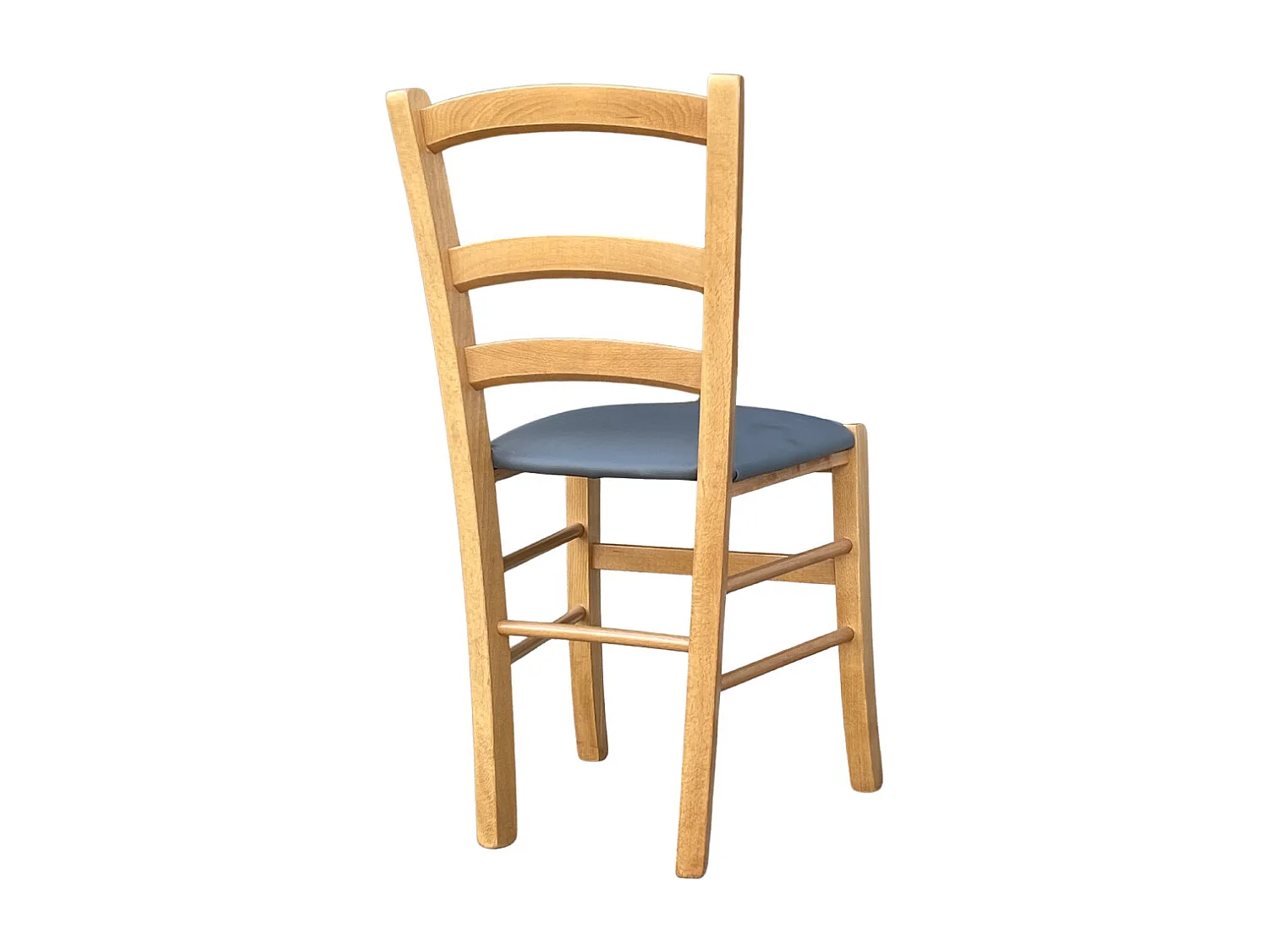 Chaise en bois Venice avec assise rembourrée en simili cuir noyer clair anthracite