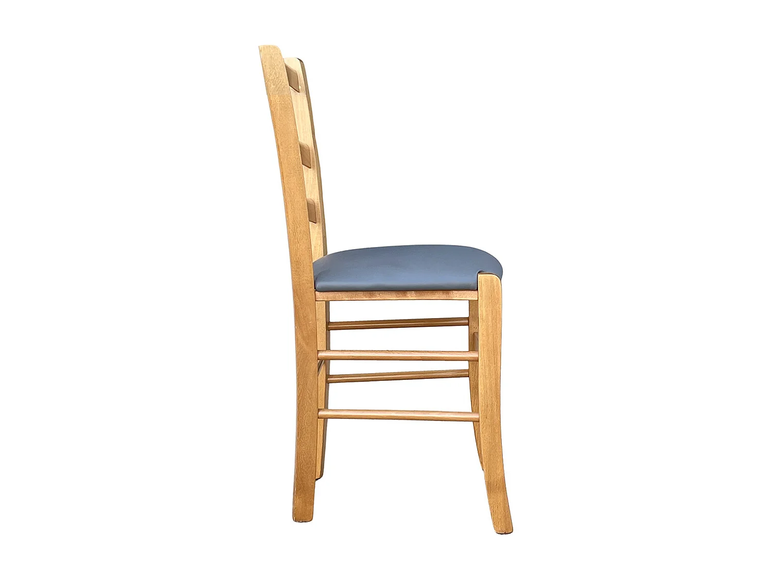 Chaise en bois Venice avec assise rembourrée en simili cuir noyer clair anthracite