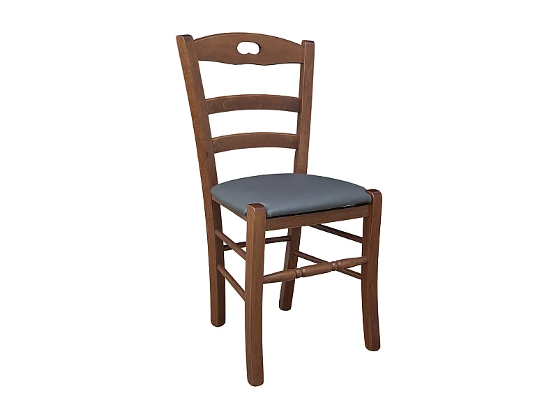 Sedia legno loris noce scuro con seduta imbottita similpelle grigio antracite