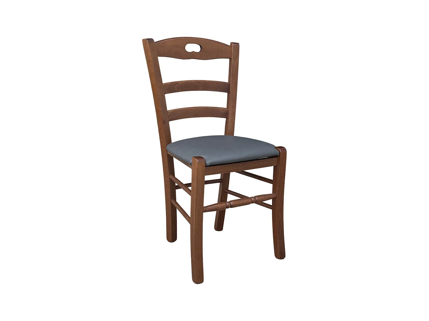 Assise en bois de noyer foncé avec assise en simili cuir gris anthracite encastrée