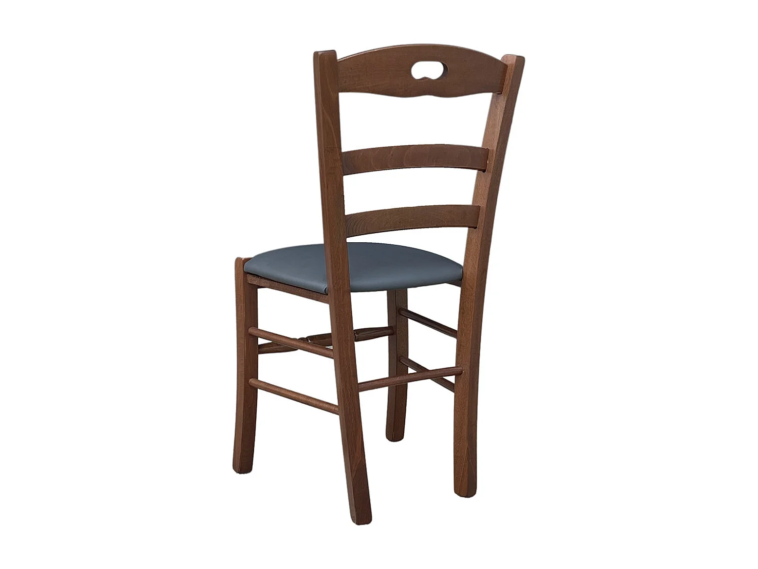 Assise en bois de noyer foncé avec assise en simili cuir gris anthracite encastrée