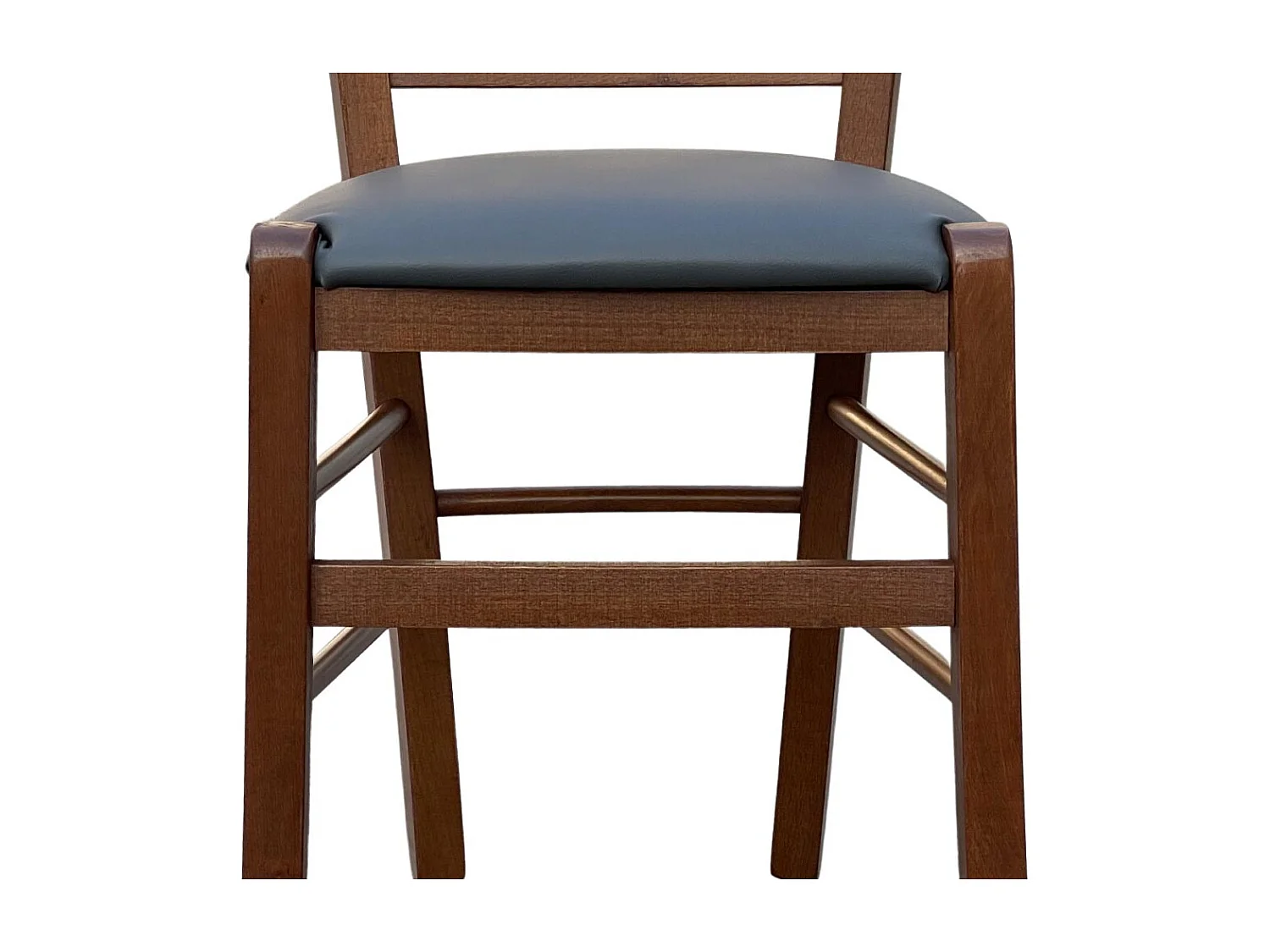 Assise en bois de noyer foncé avec assise en simili cuir gris anthracite encastrée