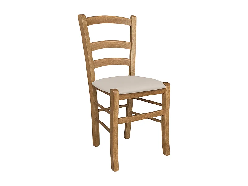 Sedia in legno Venezia noce chiaro con seduta imbottita similpelle beige
