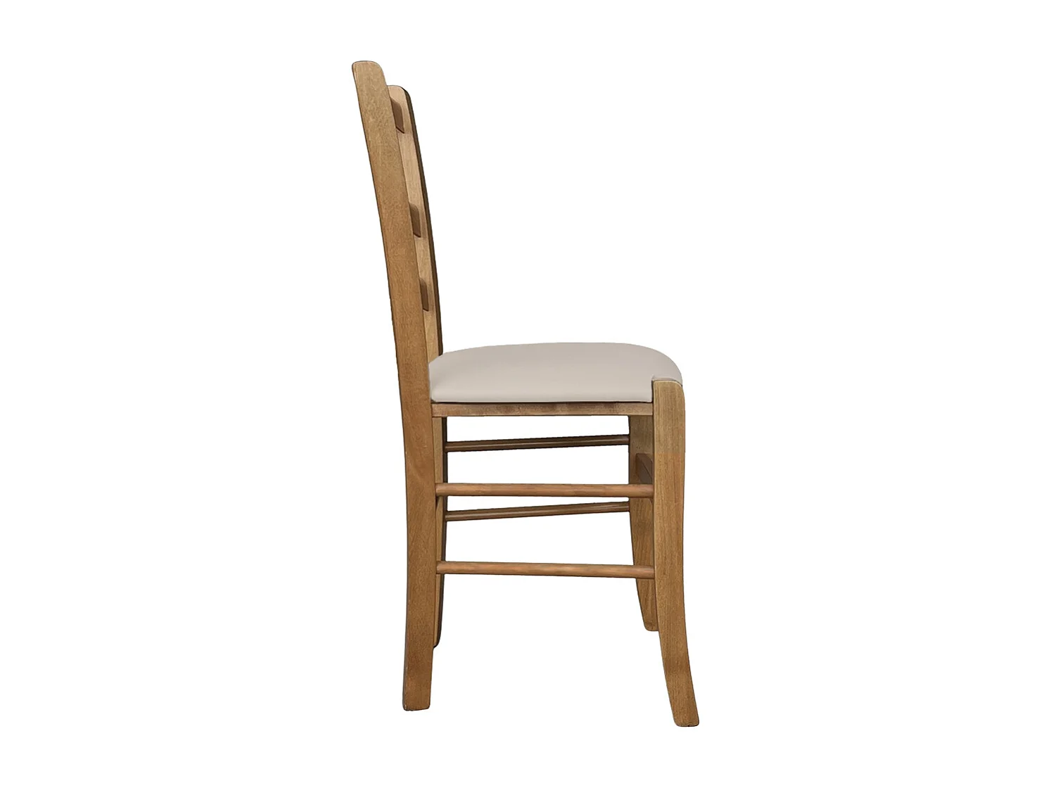 Chaise Venezia en bois de noyer clair avec assise rembourrée en similicuir beige