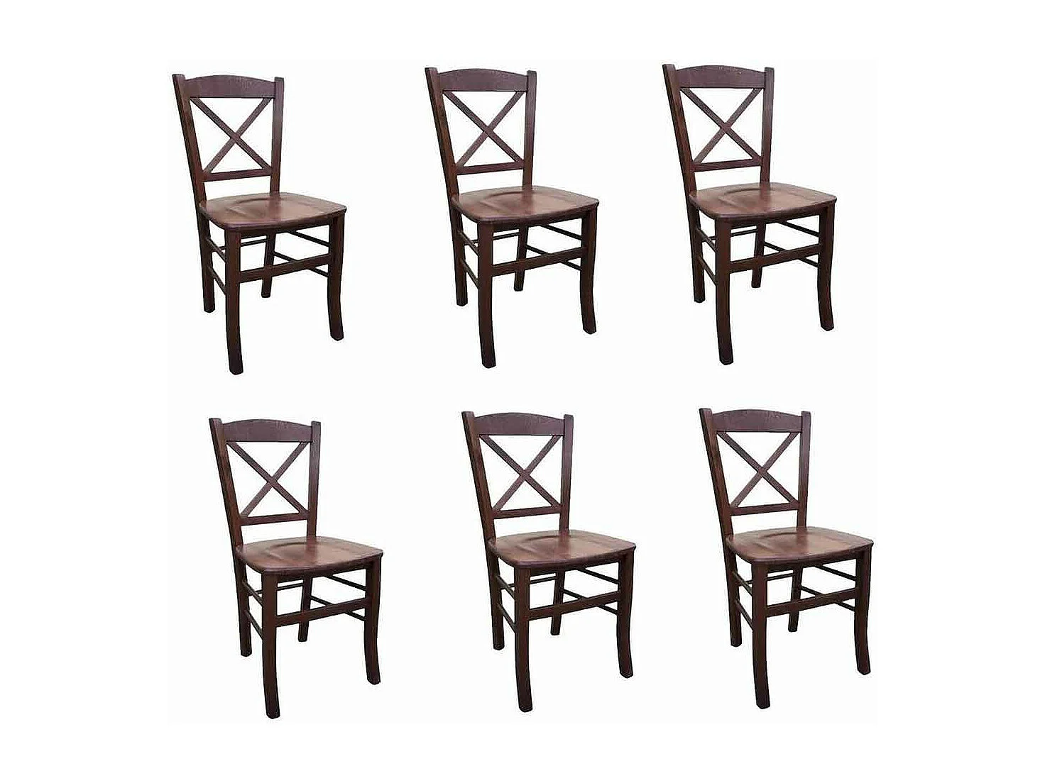 Chaise de campagne en bois de noyer foncé avec assise en bois massif x 6
