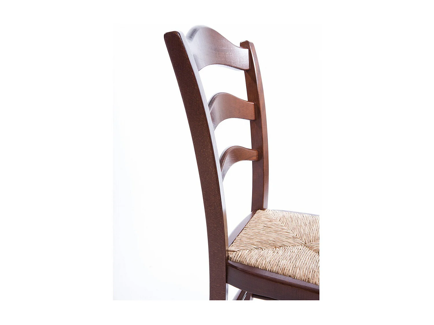 Silla de montaña de nogal oscuro, asiento de paja, juego de 6