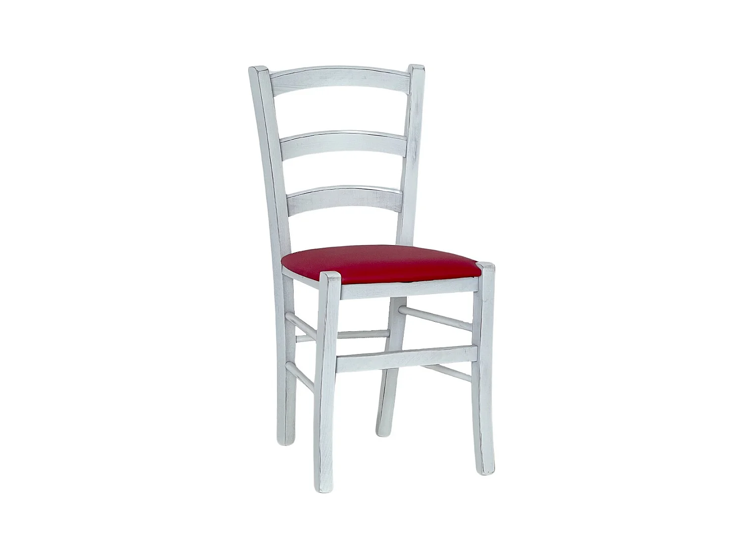 Chaise vénitienne antique en bois blanc avec assise rouge