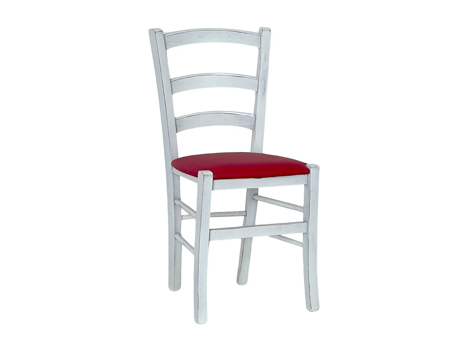 Chaise vénitienne antique en bois blanc avec assise rouge