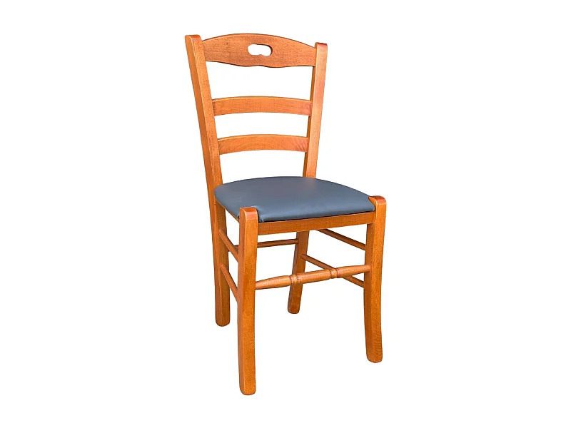 Silla Loris de madera de cerezo con asiento de símil piel color antracita