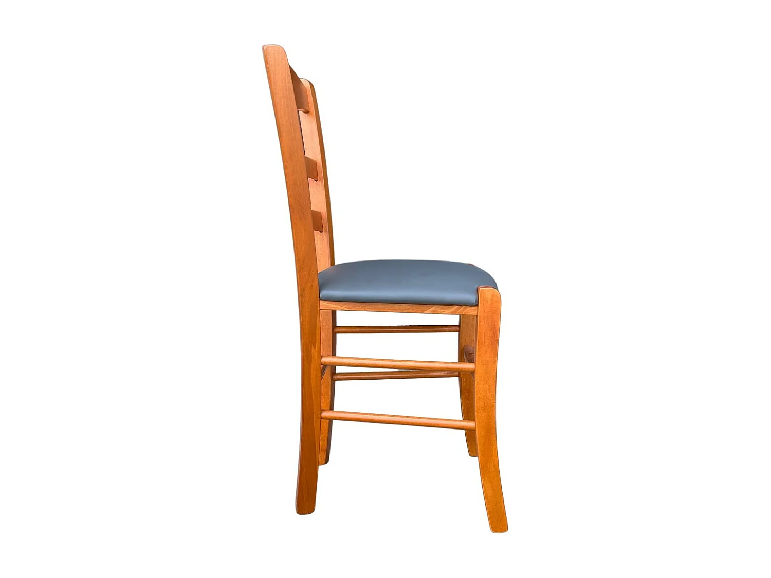 Chaise en cerisier Loris avec assise en simili cuir anthracite