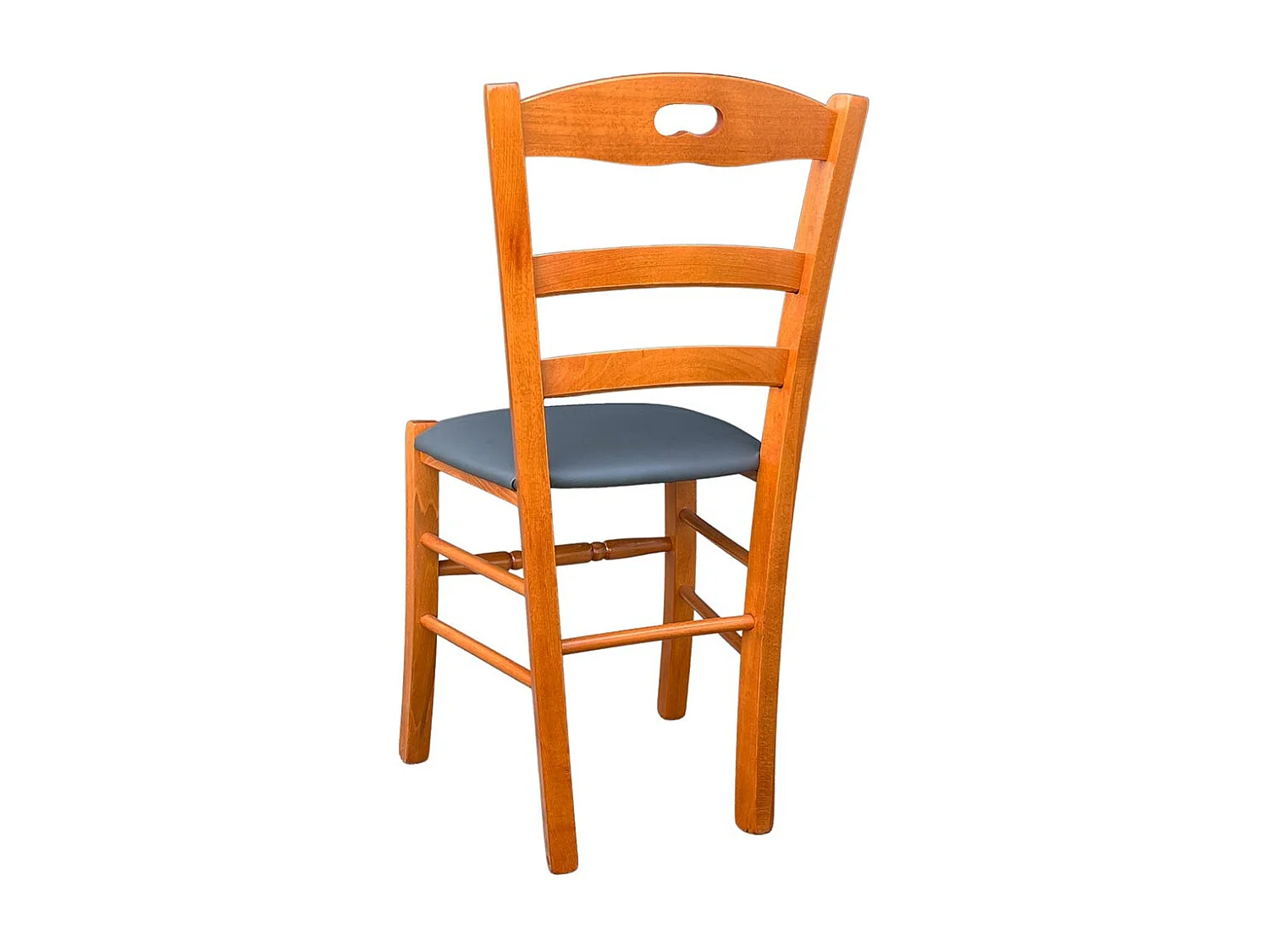 Chaise en cerisier Loris avec assise en simili cuir anthracite