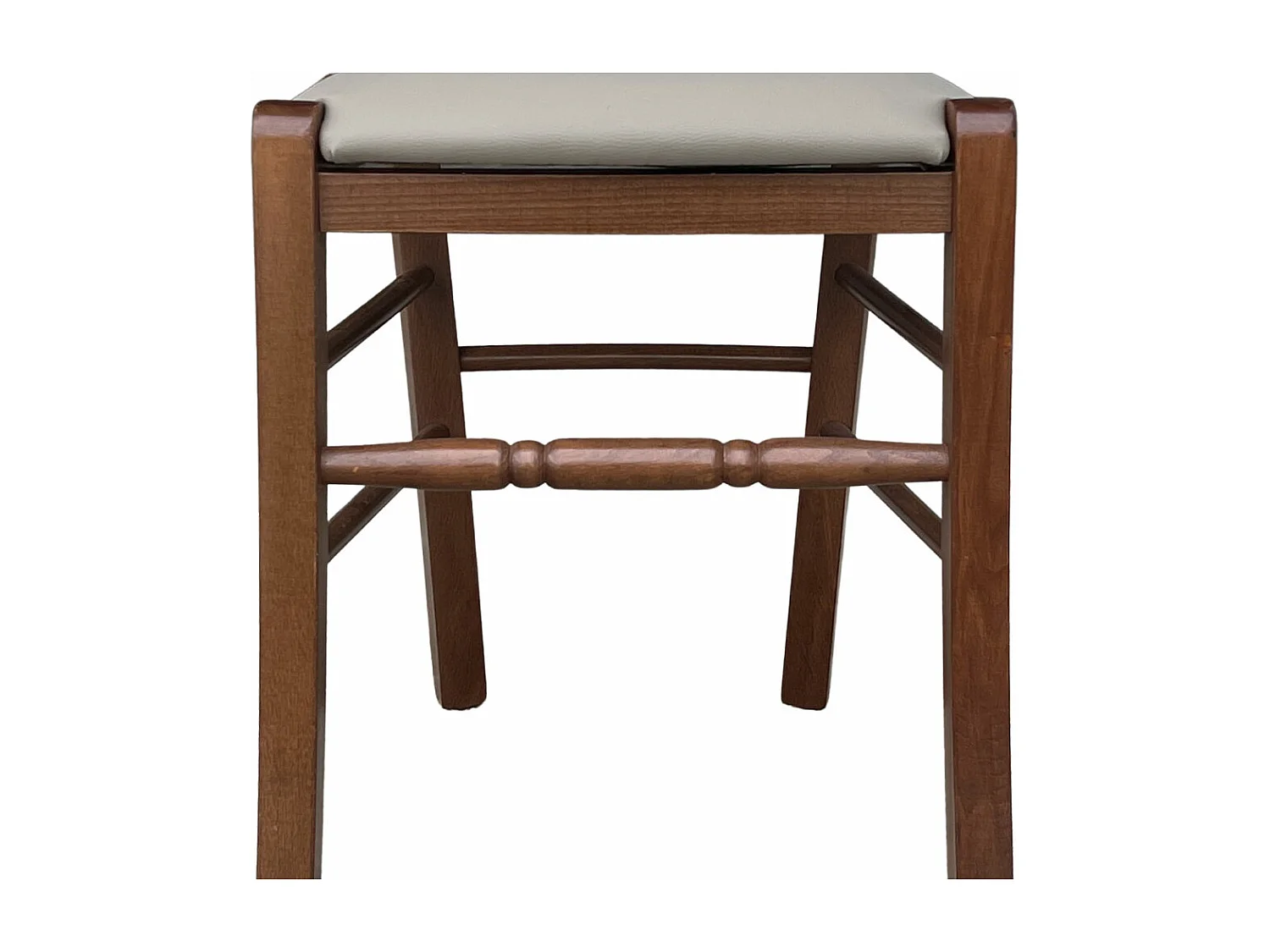 Chaise Loris en bois de noyer foncé avec assise rembourrée en simili cuir gris tourterelle