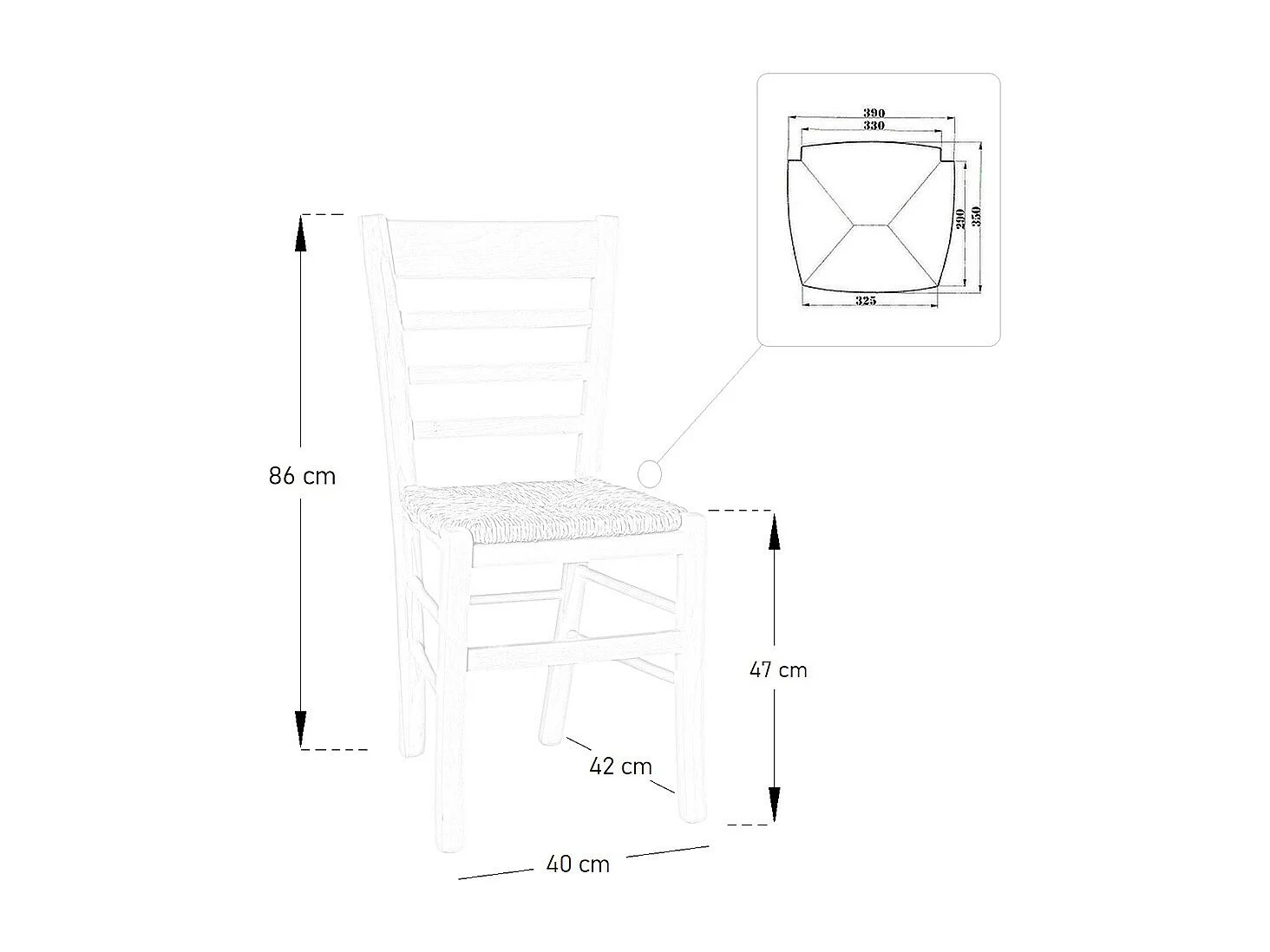 Chaise en bois massif avec assise en paille mod. SARA à peindre