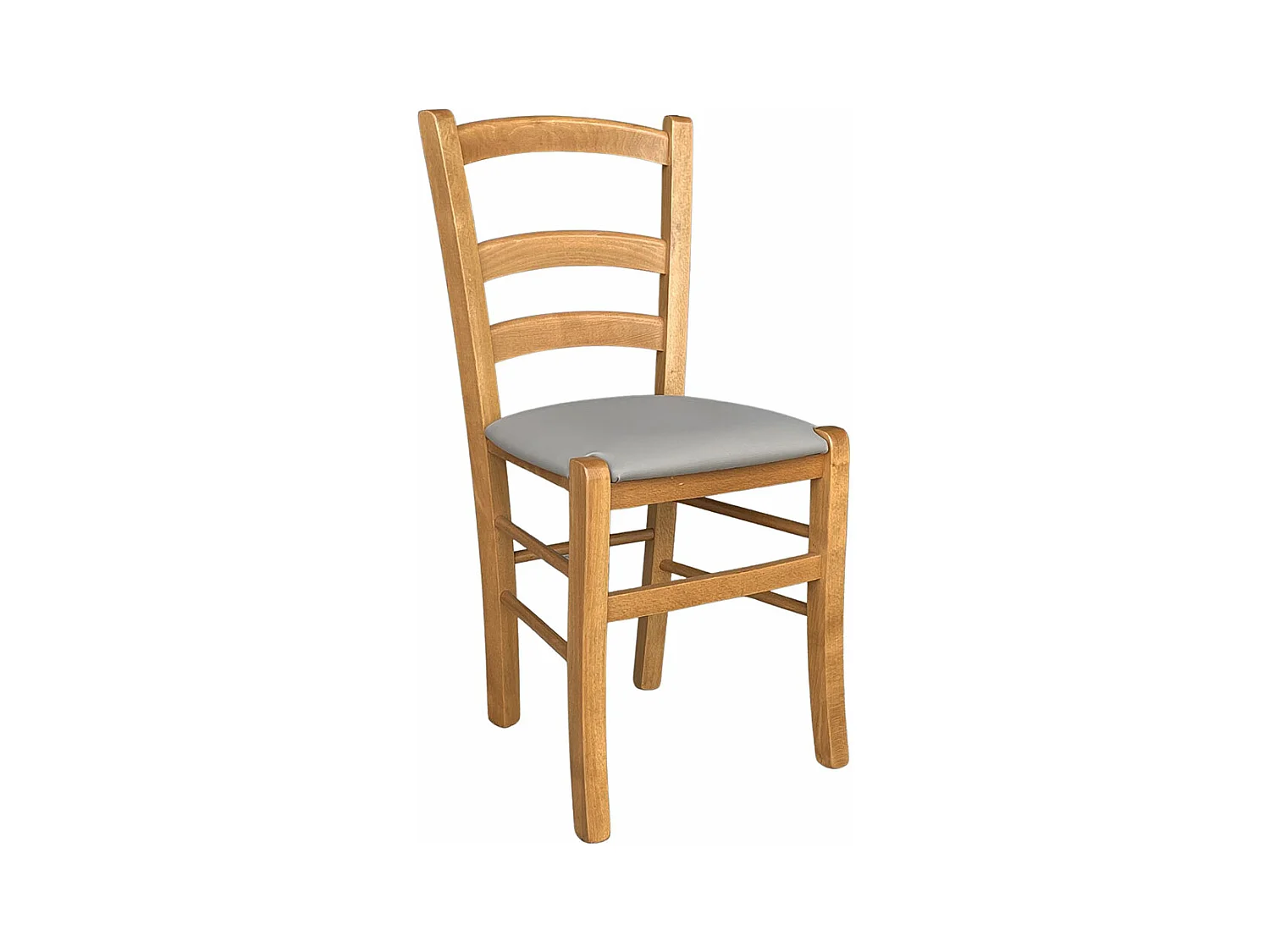 Chaise en bois Venice avec assise rembourrée simili cuir gris tourterelle noyer clair