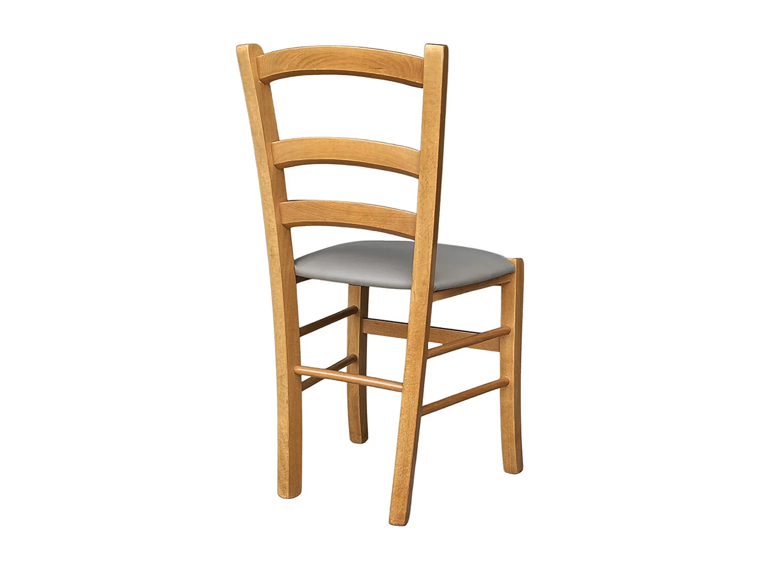 Chaise en bois Venice avec assise rembourrée simili cuir gris tourterelle noyer clair