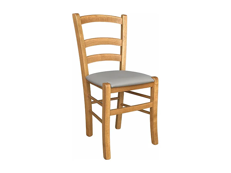 Silla Venecia de madera con asiento acolchado símil piel gris tórtola nogal claro