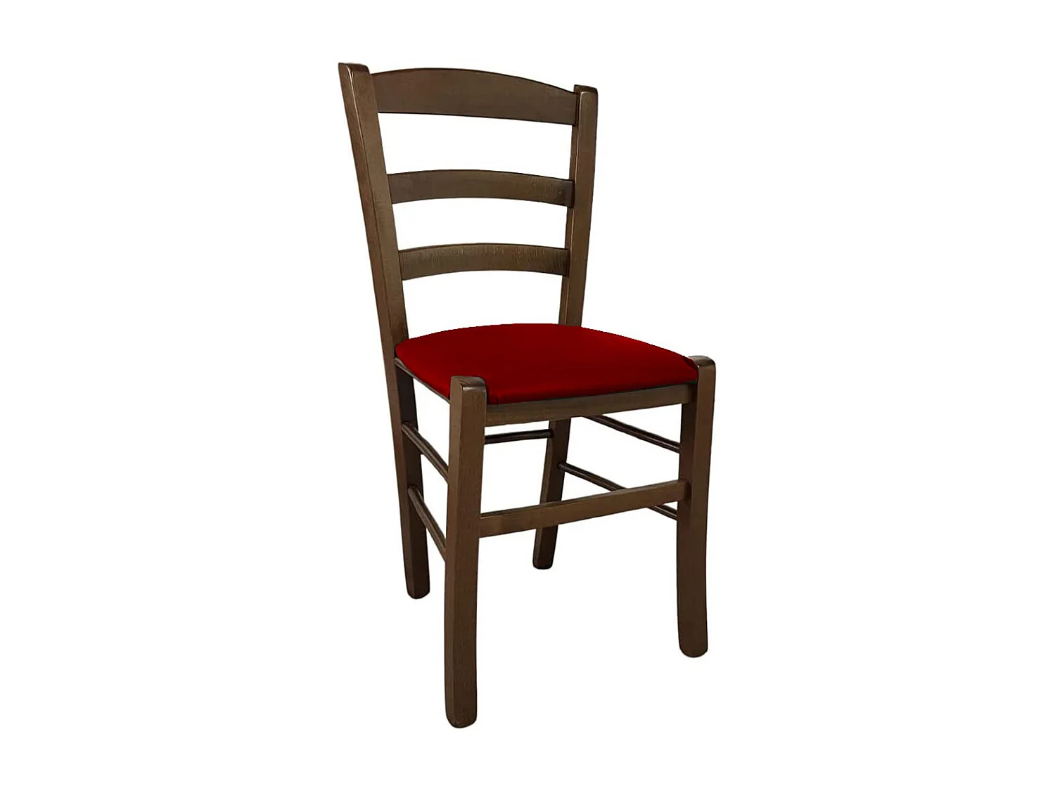 Chaise de campagne en bois de noyer foncé avec assise rembourrée en éco-cuir rouge