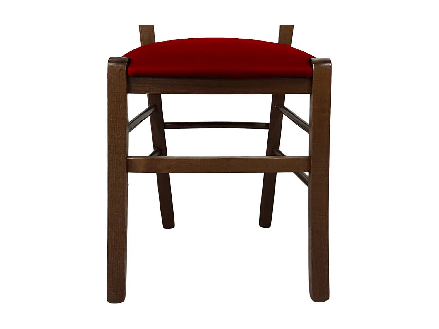 Chaise de campagne en bois de noyer foncé avec assise rembourrée en éco-cuir rouge