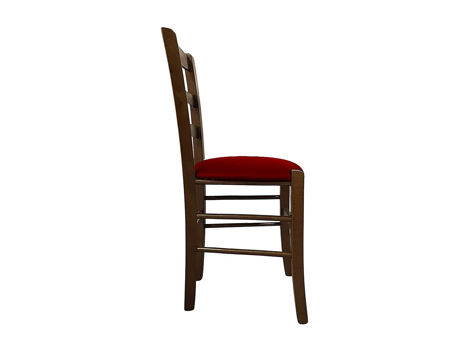 Chaise de campagne en bois de noyer foncé avec assise rembourrée en éco-cuir rouge