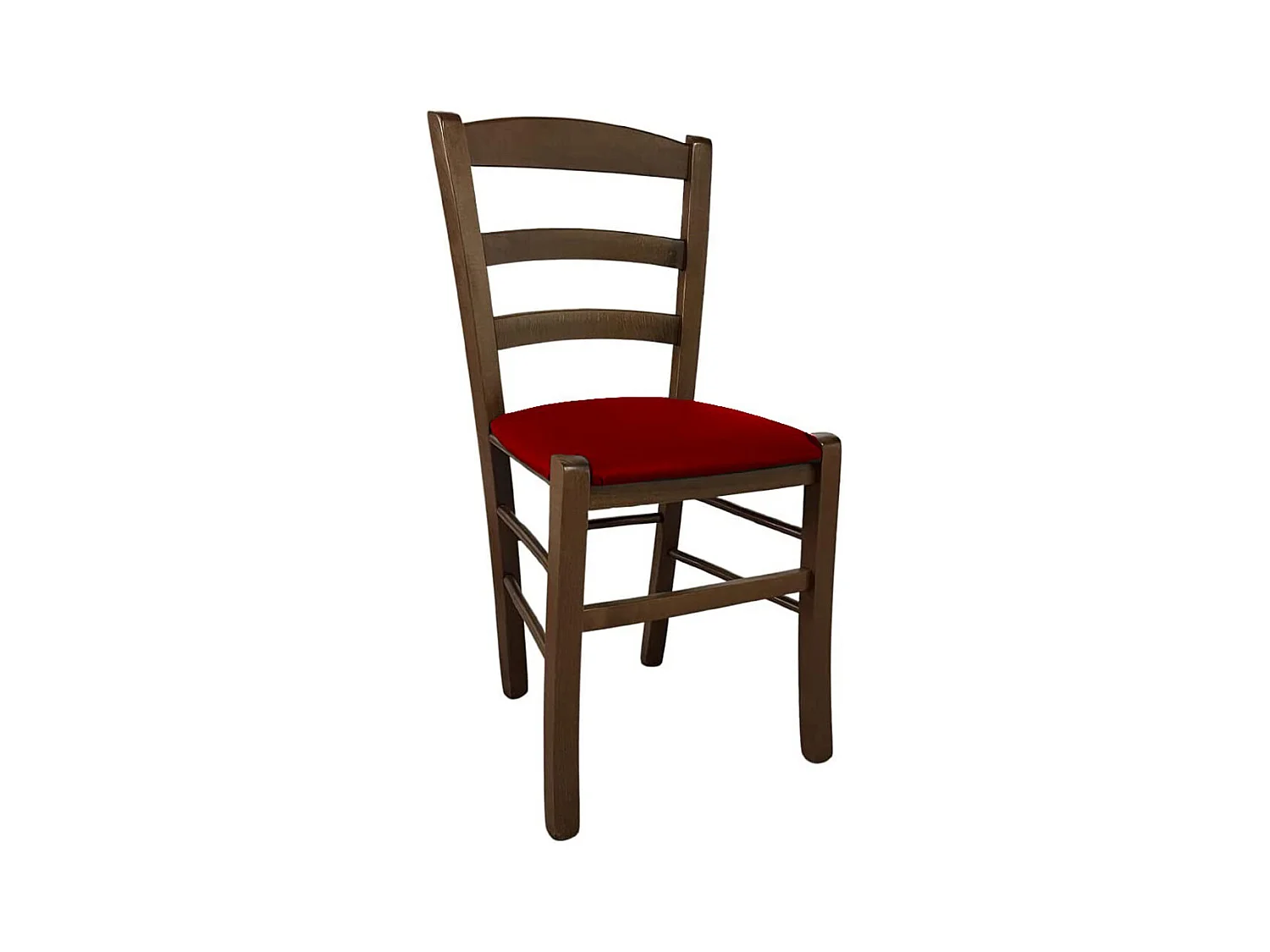 Chaise de campagne en bois de noyer foncé avec assise rembourrée en éco-cuir rouge